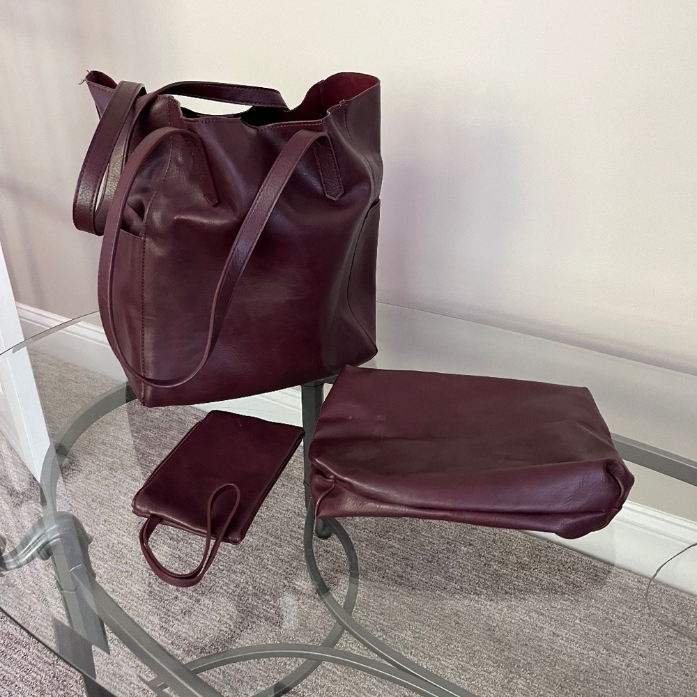 Joy Susan 3 piece vegan leather bucket tote
